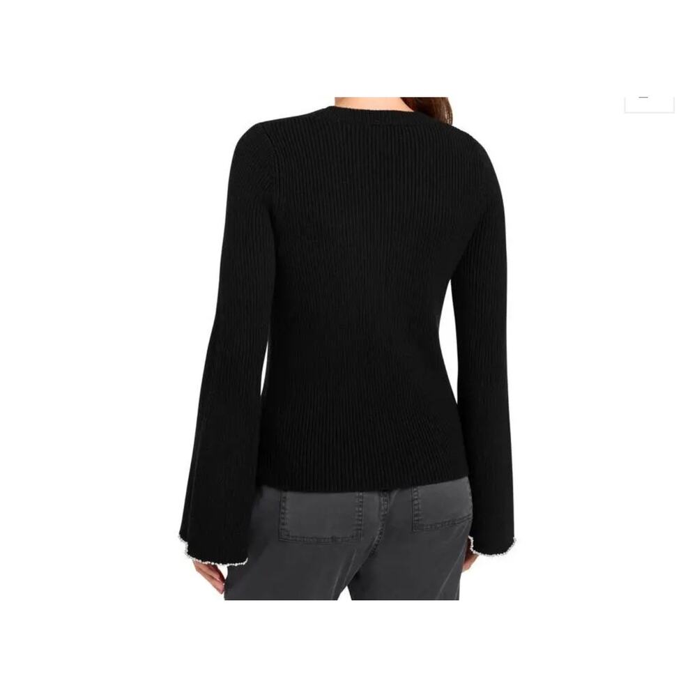 New splendid Farah pearl trim black ribbed sweater XL - Picture 2 of 7